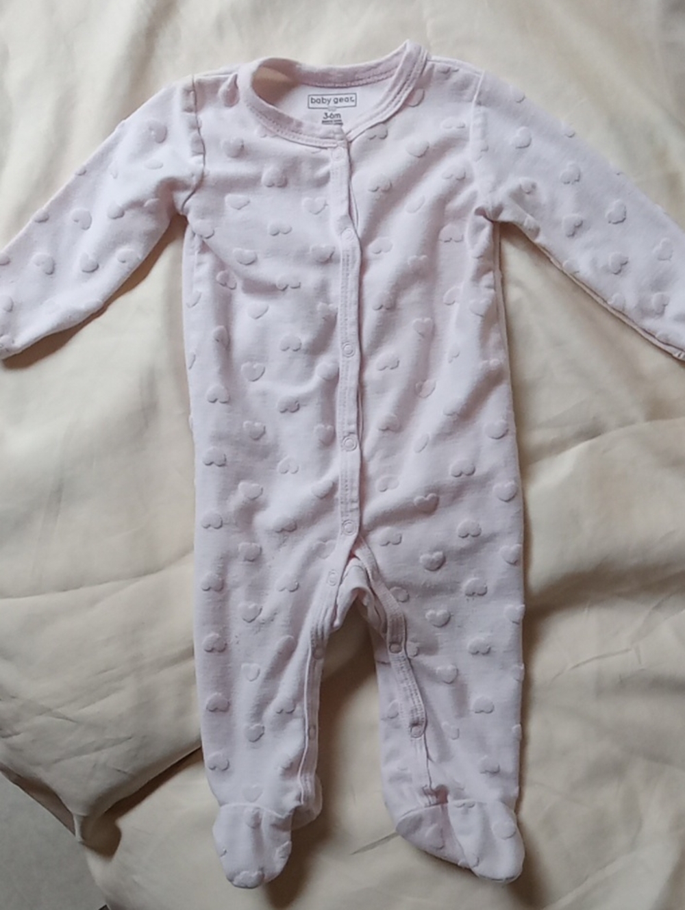 Baby Gear Light Pink Heart-Textured Footed One-Piece